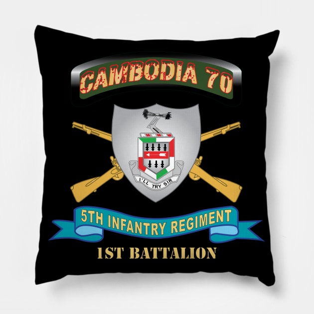 5th Infantry Regiment - DUI - 1st Battalion w Cambodia Tab w Br - Ribbon X 300 Pillow by twix123844