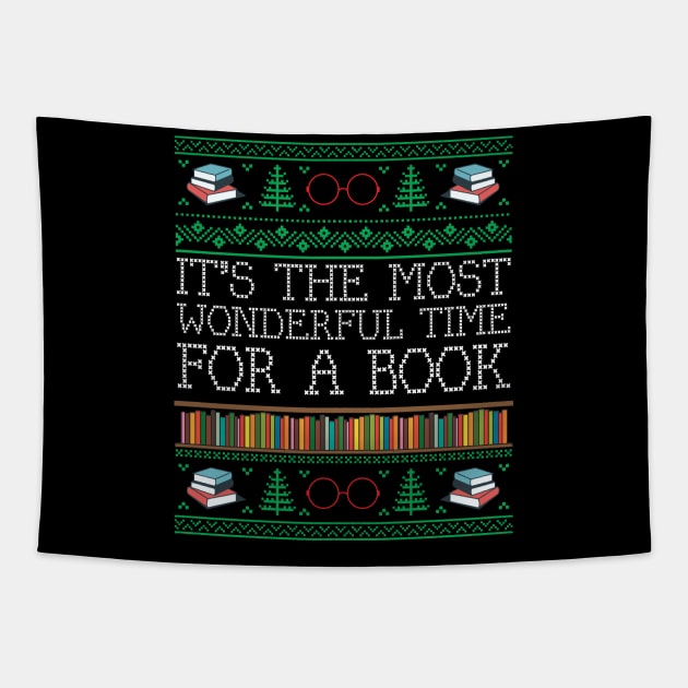 Books Reading Librarian Teacher Book Lovers Ugly Christmas Tapestry by mrsmitful01