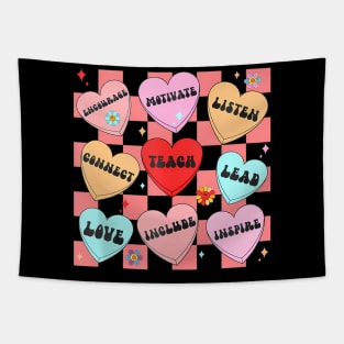 Groovy Teach Love Inspire Candy Happy Valentines Day Tapestry