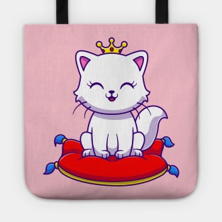 Cute Queen Cat Sitting On Pillow Cartoon Tote