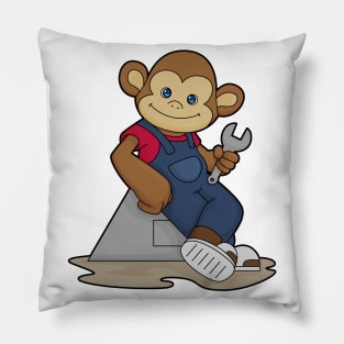 Monkey as Mechanic with Wrench Pillow