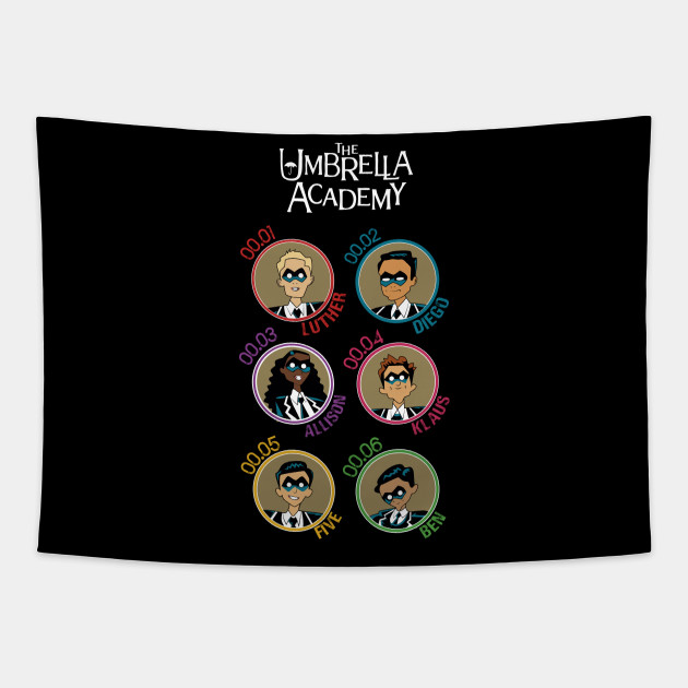 UMBRELLA ACADEMY: ALL CHARACTERS CARTOON (COLORS) - Umbrella Academy - Tapestry | TeePublic UMBRELLA ACADEMY: ALL CHARACTERS CARTOON (COLORS) - Umbrella Academy - Tapestry | TeePublic