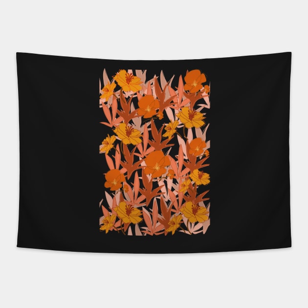 Orange flower pattern Tapestry by PedaDesign