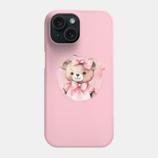 Cute Teddy Bear Baby Girl With A Pink Bowtie Phone Case