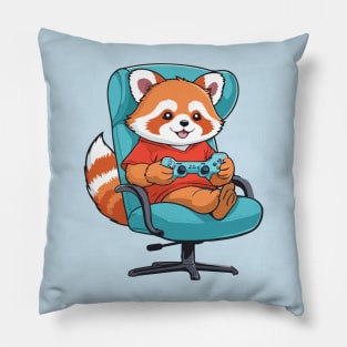 adorable Red Panda playing video game aesthetic Pillow