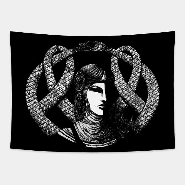Nordic Goddess Hel in Black Portrait Tapestry by Sirielle