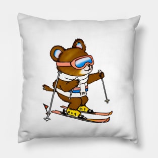 Cute Skiing Chibi Bear Pillow