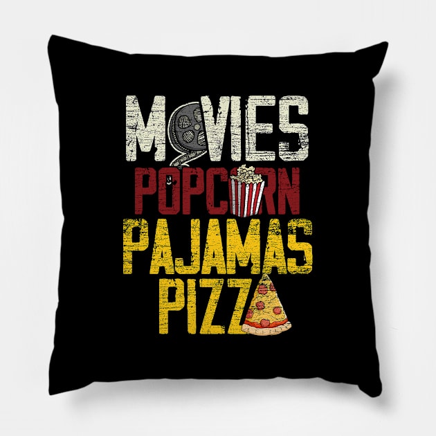 Movies Popcorn Pajamas Pizza Pillow by ShirtsShirtsndmoreShirts