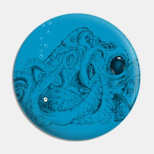 Octopus and Helmet, black line art Pin