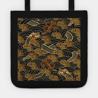 beautiful dragon pattern with ocean waves Tote