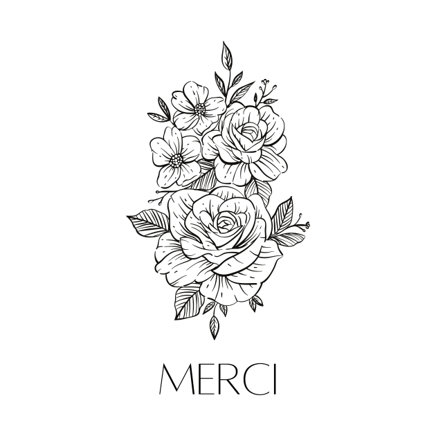 Merci - Thank you French Minimalist Print with Flowers by From Mars