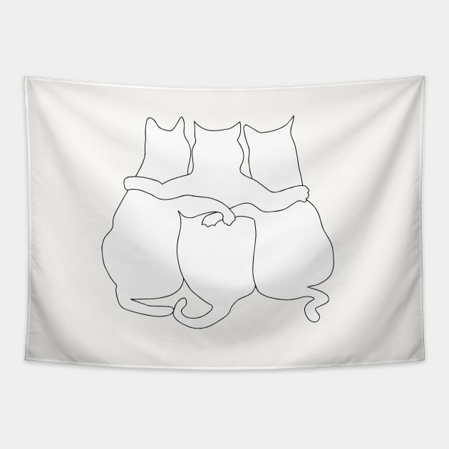 3 Cats Together Line Art Tapestry by Tilila