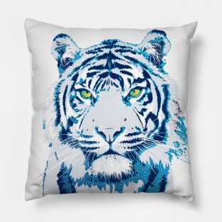 Cool Blue Tiger Vector Artwork Pillow