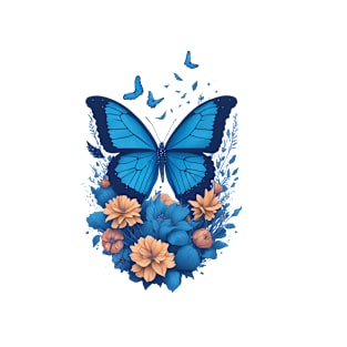 Blue Butterfly with Flowers T-Shirt