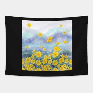 Daylily flowers over stormy sky Tapestry