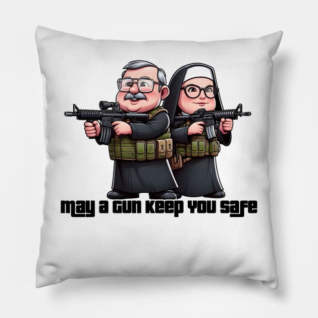 Gun Bless You Pillow by Rawlifegraphic