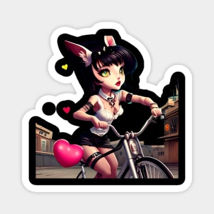 Cat girl on bicycle Magnet