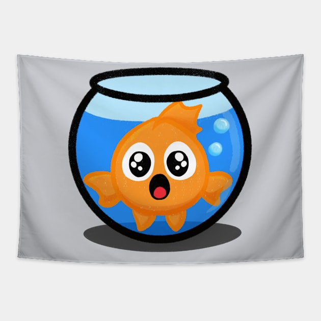 Goldfish Swimming in Bowl Tapestry by Midnight Pixels