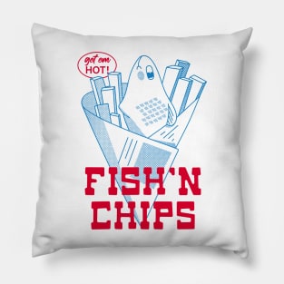 Retro Fish and Chips Design - English Food Pillow