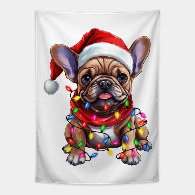 Christmas French Bulldog Tapestry by Chromatic Fusion Studio