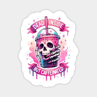 Dead Inside But Caffinated Funny Skeleton Magnet