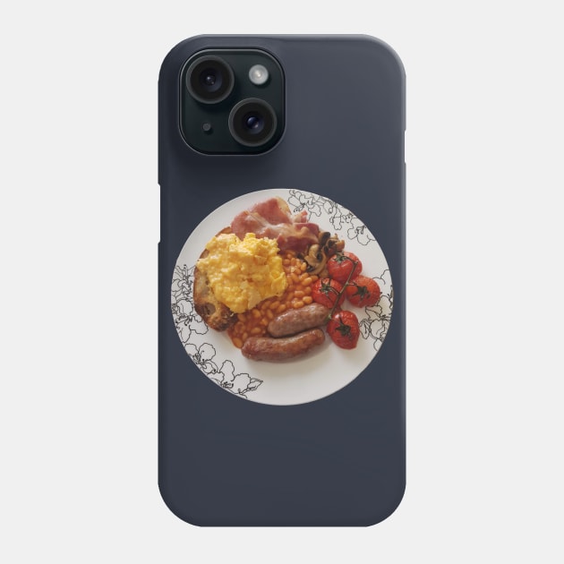 Food Eggs Bacon Mushroom Baked Beans Tomatoes Sausage Toast Cooked Breakfast Photo Phone Case by ellenhenryart