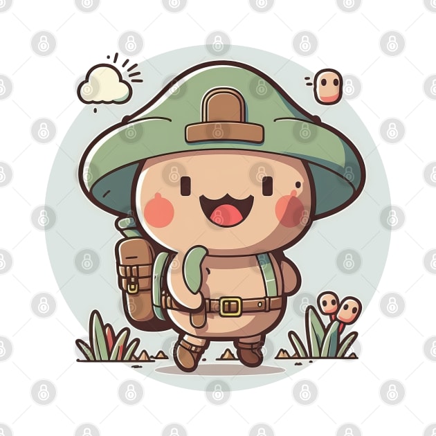 Cute happy kawaii boy scout exploring the nature by Quixar