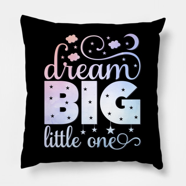 Dream Big Little One cute baby gift onesie baby shower Pillow by BoogieCreates