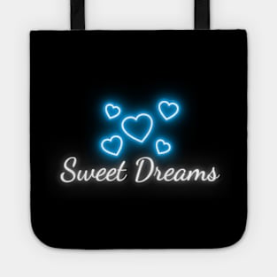 Sweet Dreams with Hearts - White and Blue Neon Tote