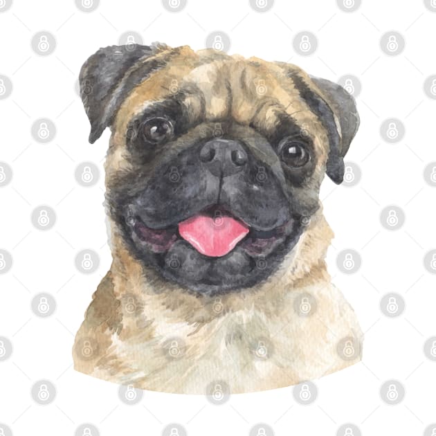 Fawn Pug Watercolor Art by doglovershirts