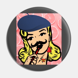 Vintage Girl with Moustache Pin