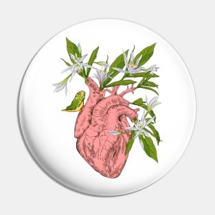 heart with flowers, leaves and birds Pin