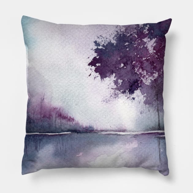 Purple watercolor scenery Pillow by Artisy Artist 