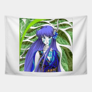 athena in floral cloth in mandala art in saint seiya Tapestry