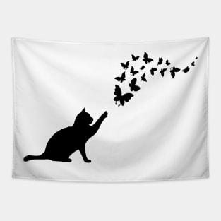 Cute Cat Kitten Animal Playing With Butterflies Tapestry