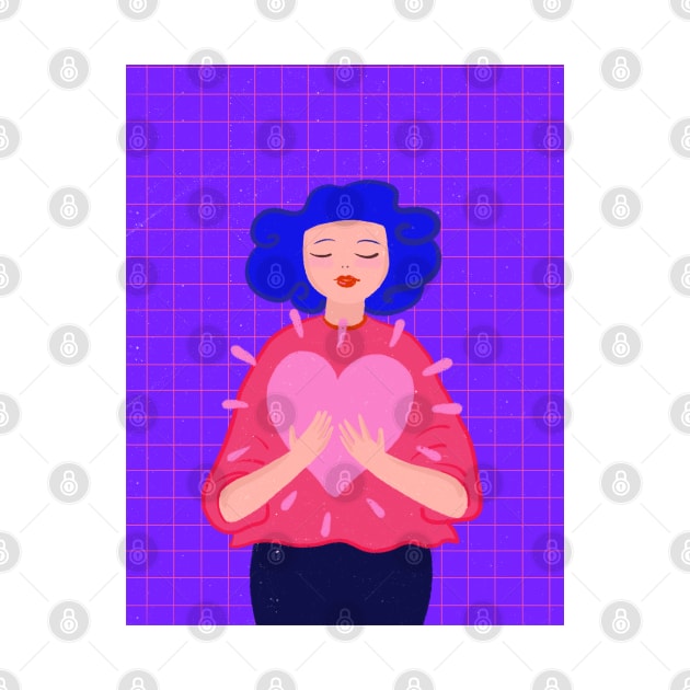 Blue hair girl with big pink heart by iulistration