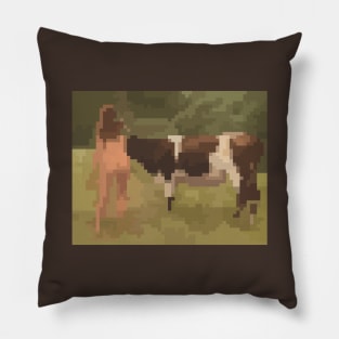 Pixel Art (сow and girl) Pillow