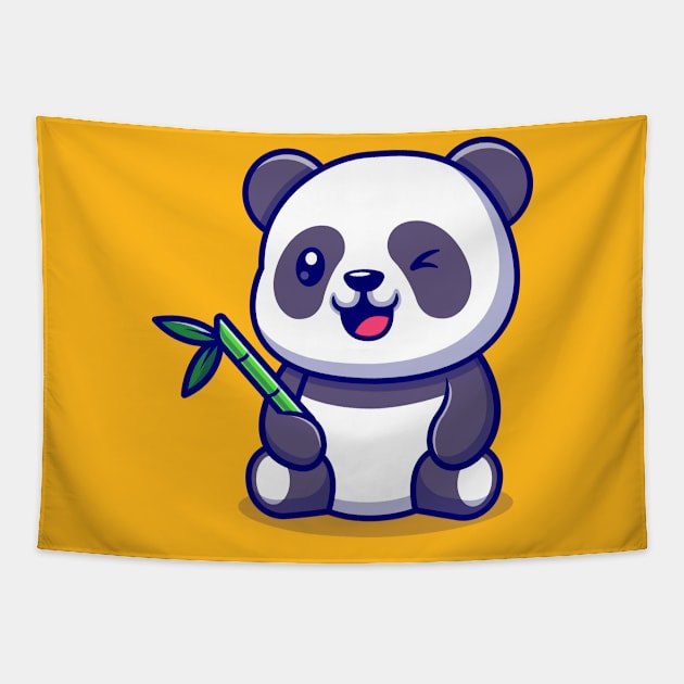 Cute Panda With Bamboo Cartoon Vector Icon Illustration Tapestry by Catalyst Labs