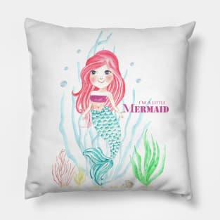 Pink hair mermaid smiling Pillow