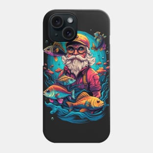 Fisherman man fishing fish sea ocean underwater art Phone Case