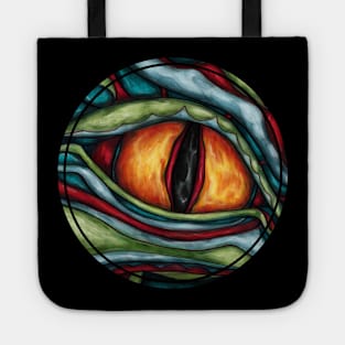 Bright green dragon eye art Tote