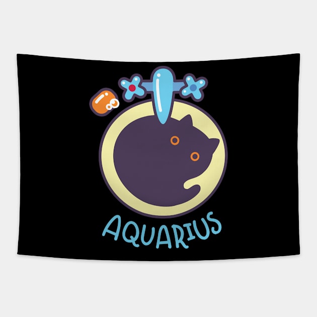 Funny Aquarius Cat Horoscope Tshirt - Astrology and Zodiac Gift Ideas! Tapestry by BansheeApps