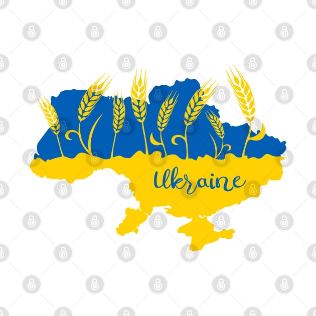 Map of Ukraine decorated with wheat ear in Ukrainian flag colors by Cute-Design