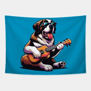 Saint Bernard Dog Playing Guitar Singing Funny Tapestry