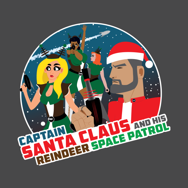 Captain Santa Claus And His Reindeer Space - with white border by monkeysmash