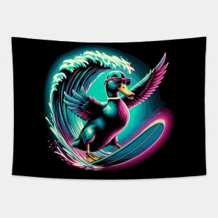 Funny Duck Surfing Novelty Funny Duck Surfer Tapestry