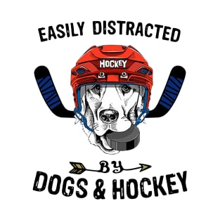 Easily Distracted By Dogs And Hockey - Dogs And Hockey Lover T-Shirt