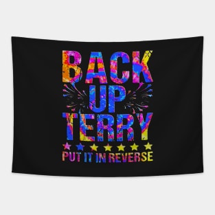 Retro back up terry put it in reverse 4th of july fireworks funny Tapestry