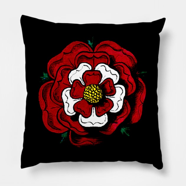 Vintage Tudor Rose Red and White Pillow by Pixelchicken