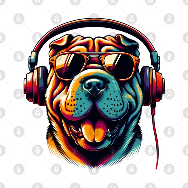 Grinning Chinese Shar-Pei as a Stylish Smiling DJ by ArtRUs